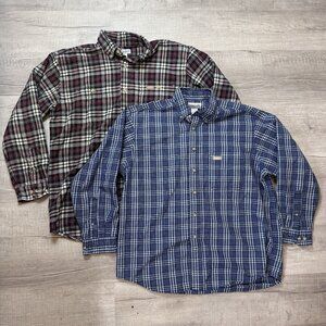 Lot of 2 Carhartt Mens Large Plaid Button Up Cotton Long Sleeve Casual Shirts